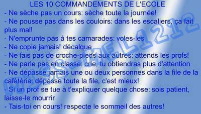les 10 commandements de l'ecole.